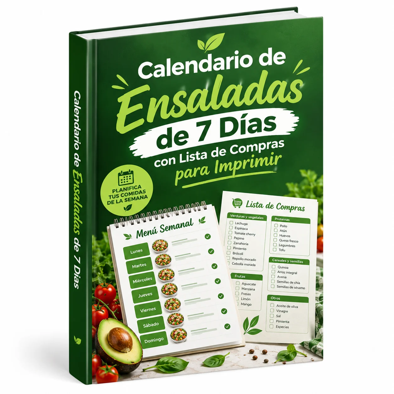 Calendario de Ensaladas de 7 Días con Lista de Compras para Imprimir